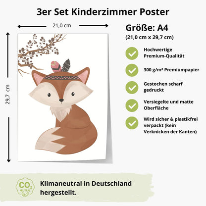 Kinderzimmerposter_boho_tiere_A4_3er_Set