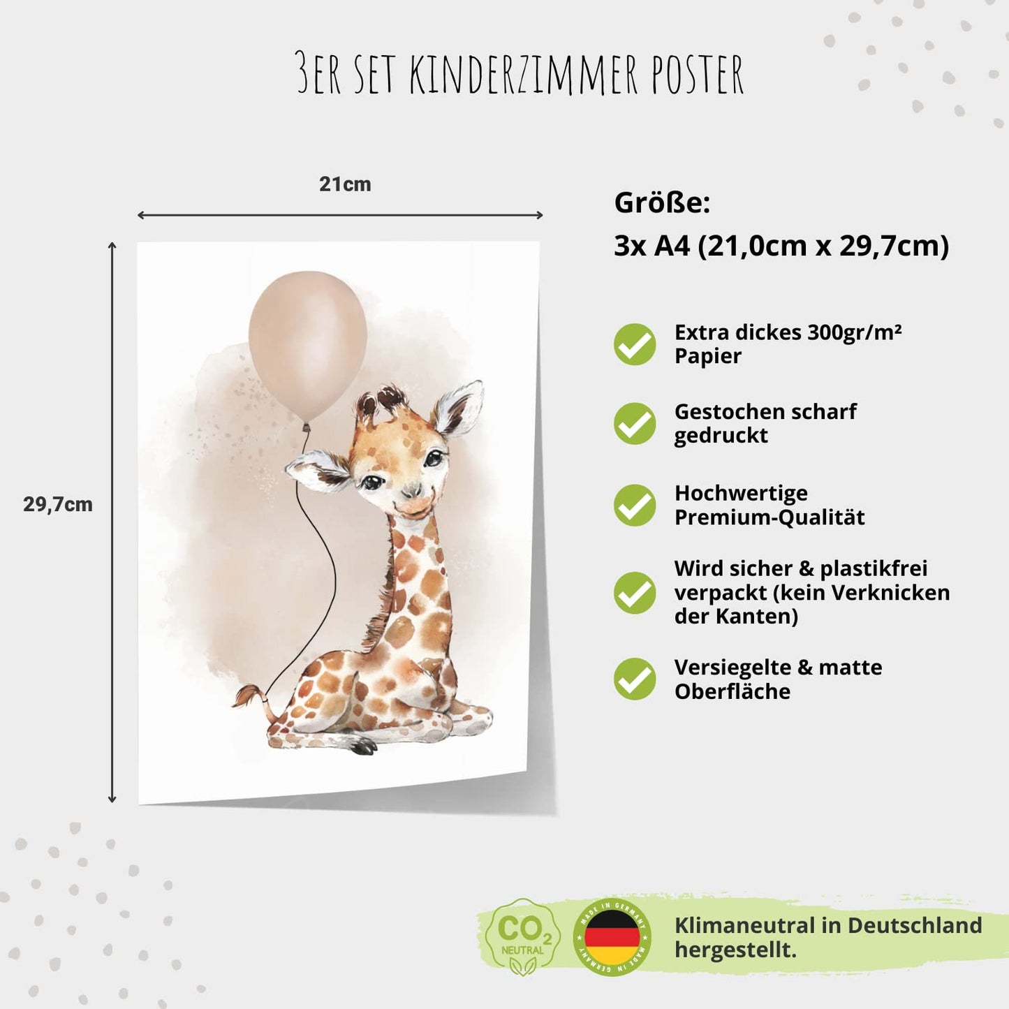 Kinderzimmerposter_Giraffe_Luftballon_Regenbogen_Spruch_beige