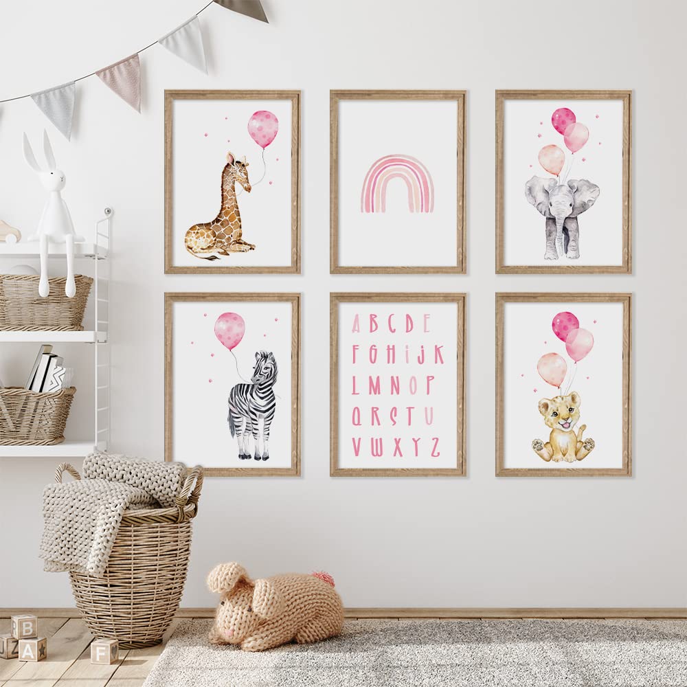 Kinderzimmerposter_Safari_Tiere_Luftballon_A4_6er_Set_rosa