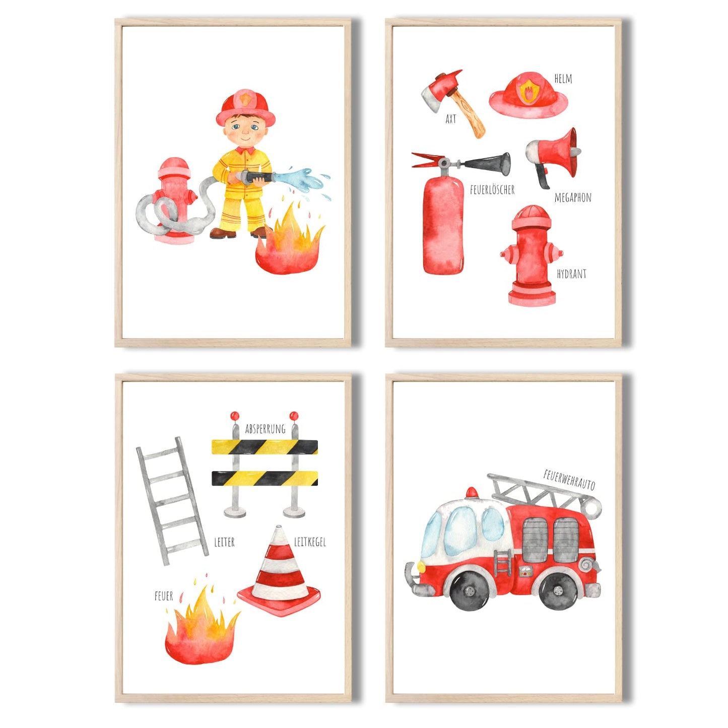 Kinderzimmerposter_Feuerwehr_A4_4er_Set