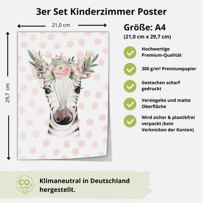 Kinderzimmerposter_Safari_Tiere_Kopfschmuck_A4_3er_Set