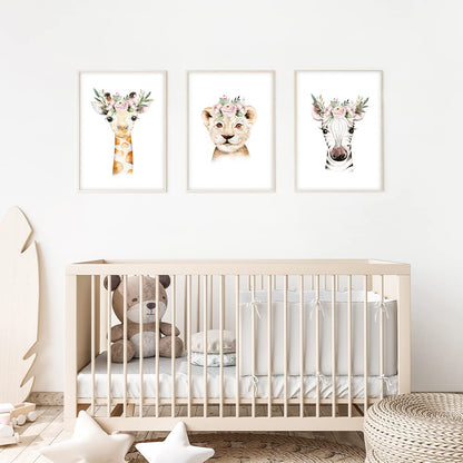 Kinderzimmerposter_safari_tiere_Kopfschmuck_A4_3er_Set