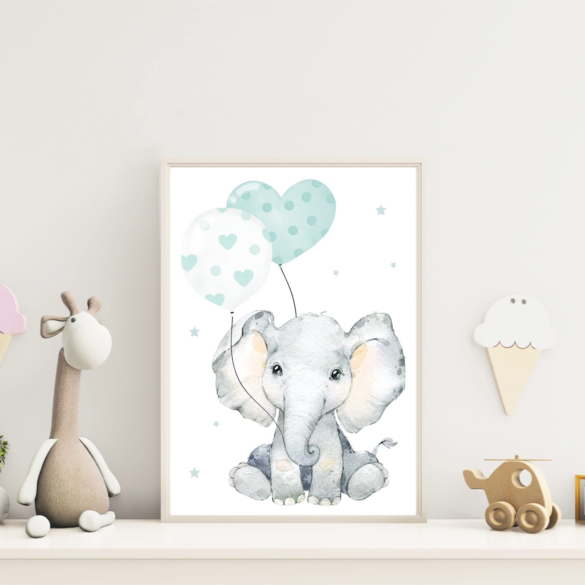 Kinderzimmerposter_Safari_Tiere_Luftballons_A4_4er_Set_mint