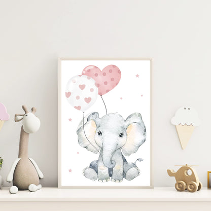 Kinderzimmerposter_Safari_Tiere_Luftballons_A4_4er_Set_rosa