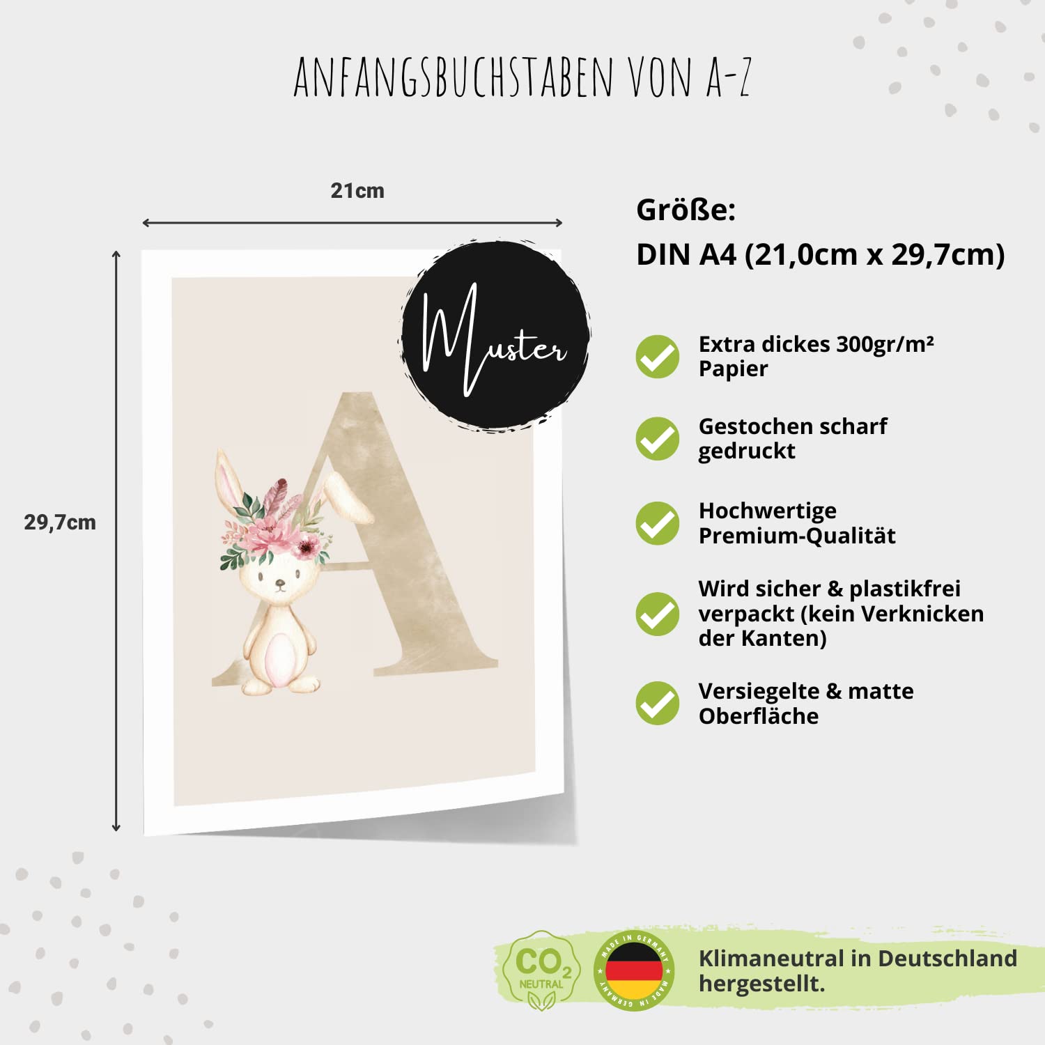 Kinderzimmerposter_Anfangsbuchstabe_beige_Hase_boho_G