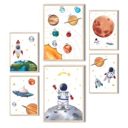 Kinderzimmerposter_Astronauten_A4_6er_Set_weiß