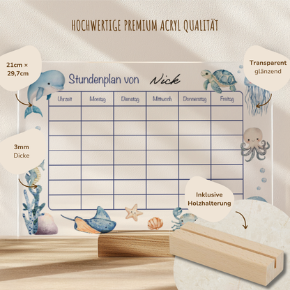 Stundenplan aus Acryl inkl. Holzhalterung | Unterwasserwelt