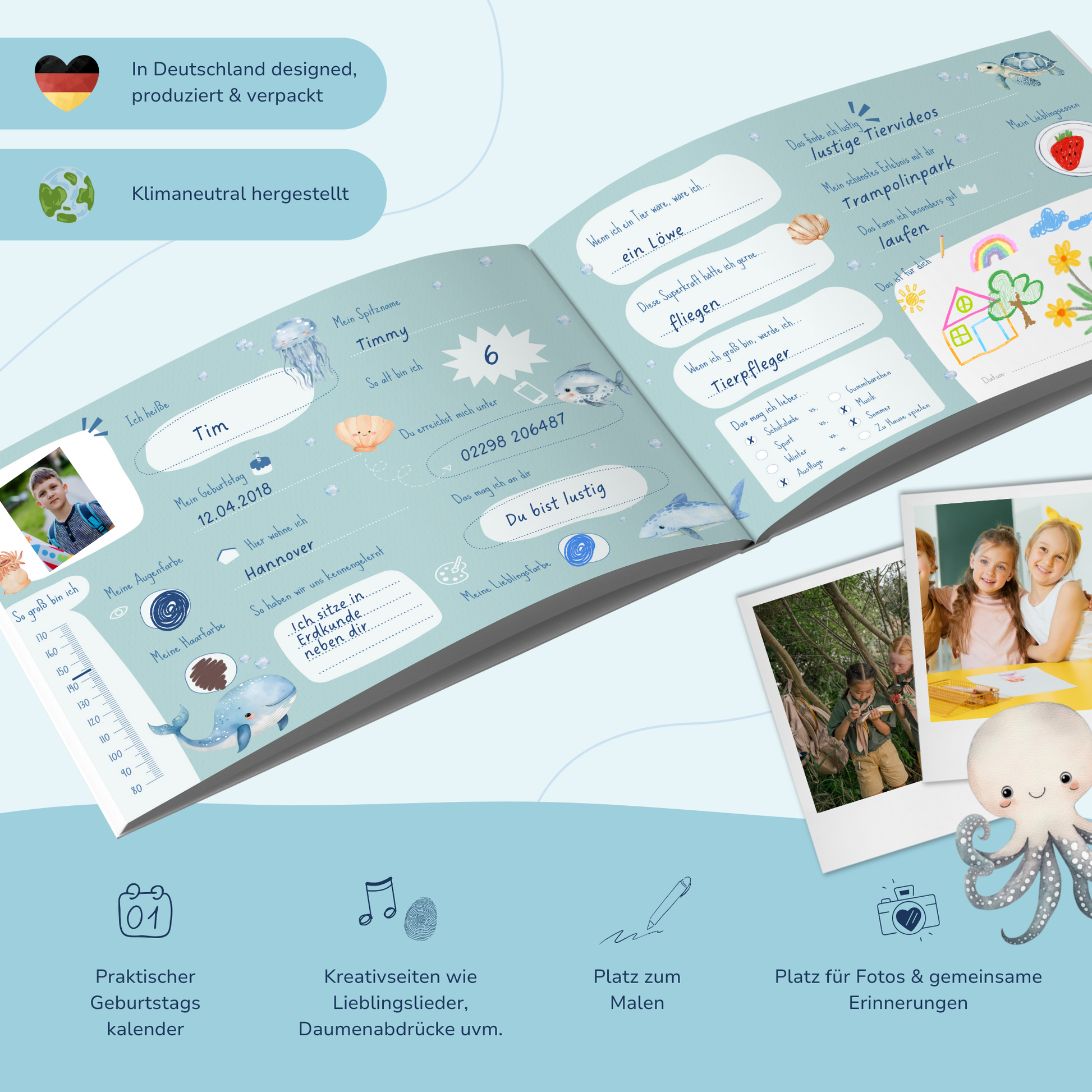 Freundebuch_Kinder_Kindergarten_Schule_Unterwasserwelt_blau