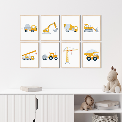 Kinderzimmerposter_Bagger_A4_8er_Set