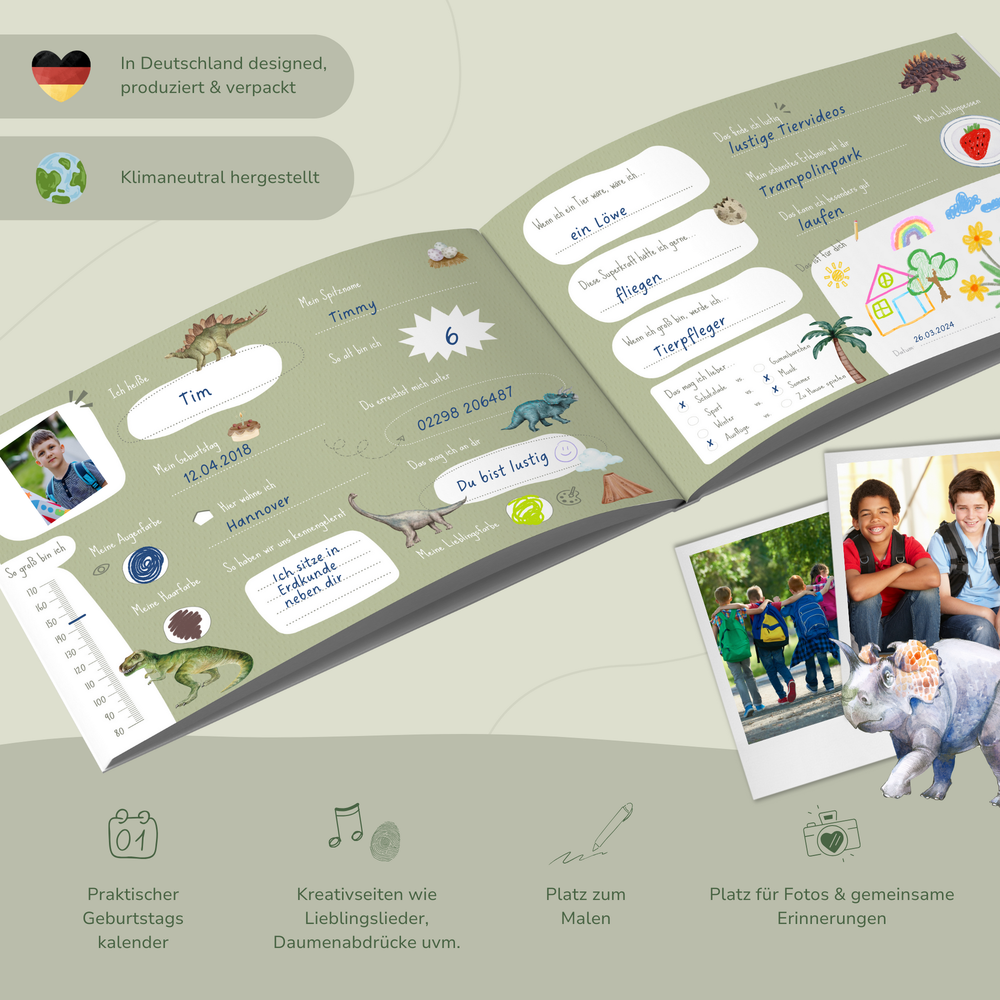 Freundebuch_Kinder_Kindergarten_Schule_Dino_grün