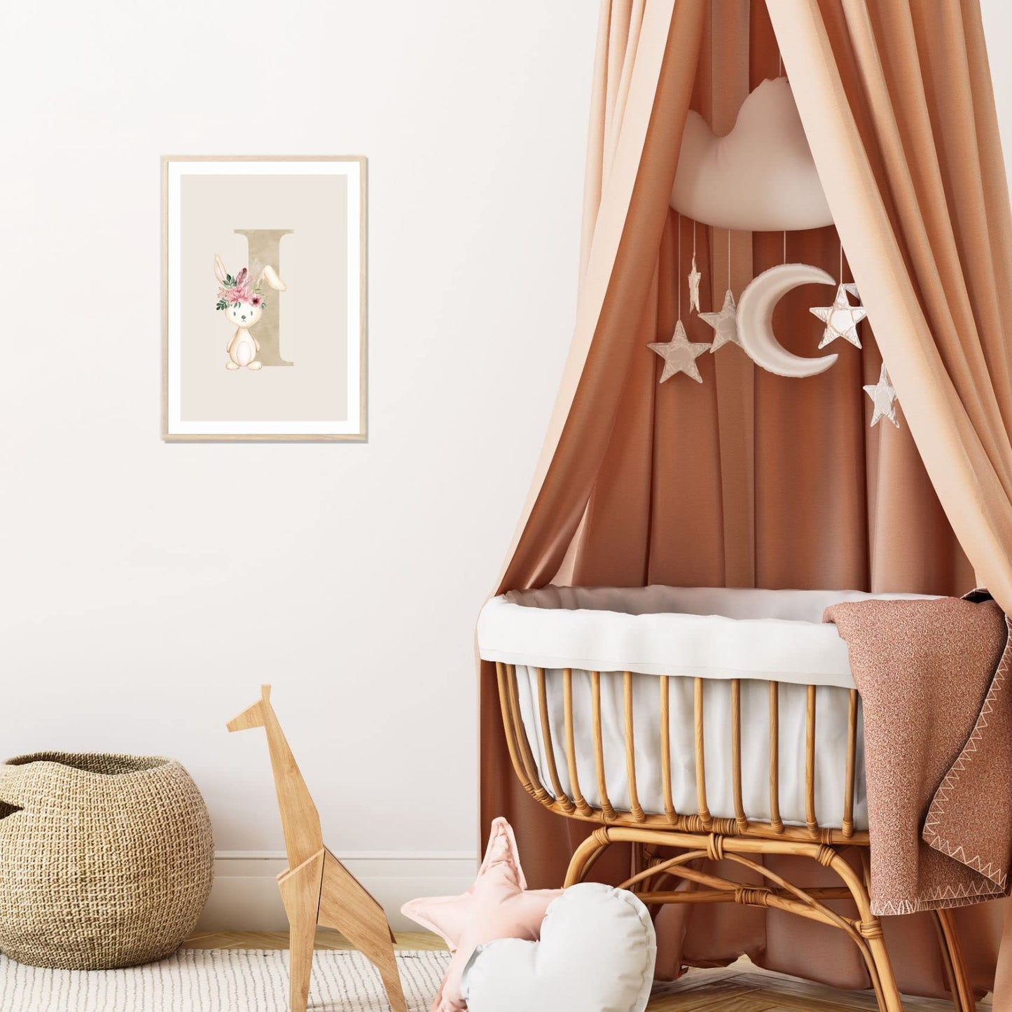 Kinderzimmerposter_Anfangsbuchstabe_beige_Hase_boho_I