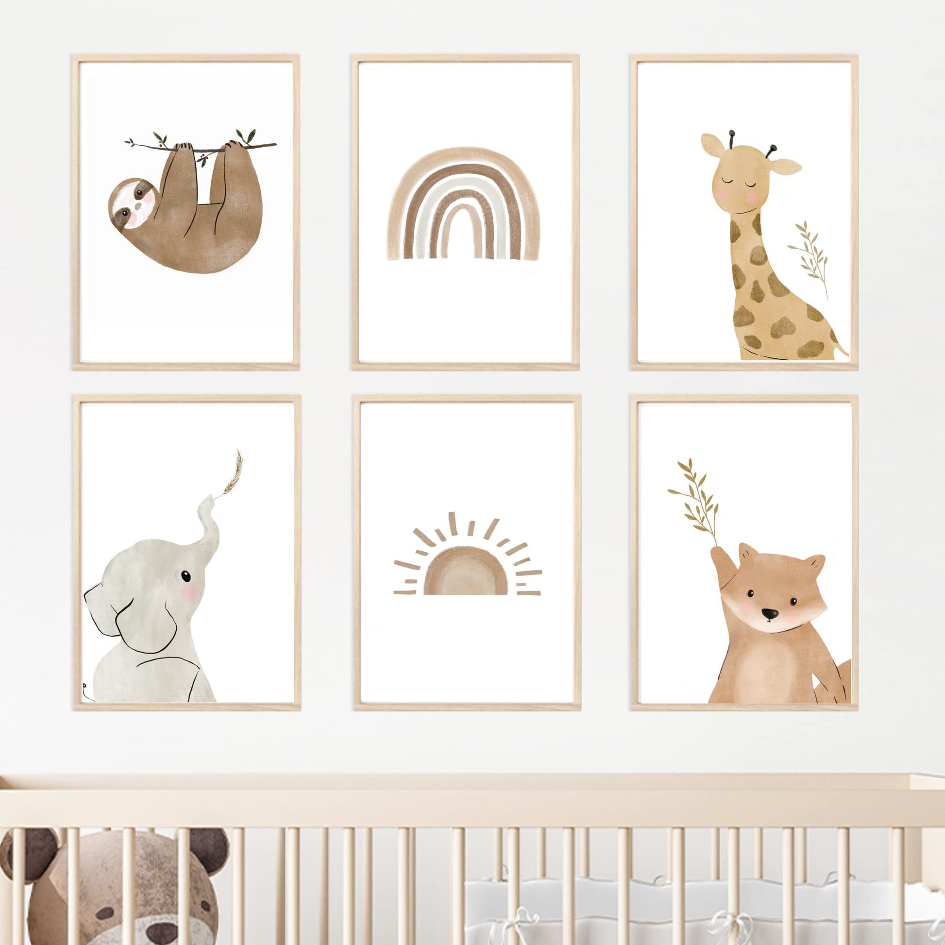 Kinderzimmerposter_Faultier_Freunde_A4_6er_Set