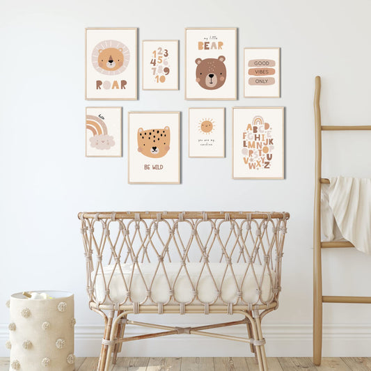 Kinderzimmerposter_Süße_freunde_boho_beige_A4_A5_8er_Set