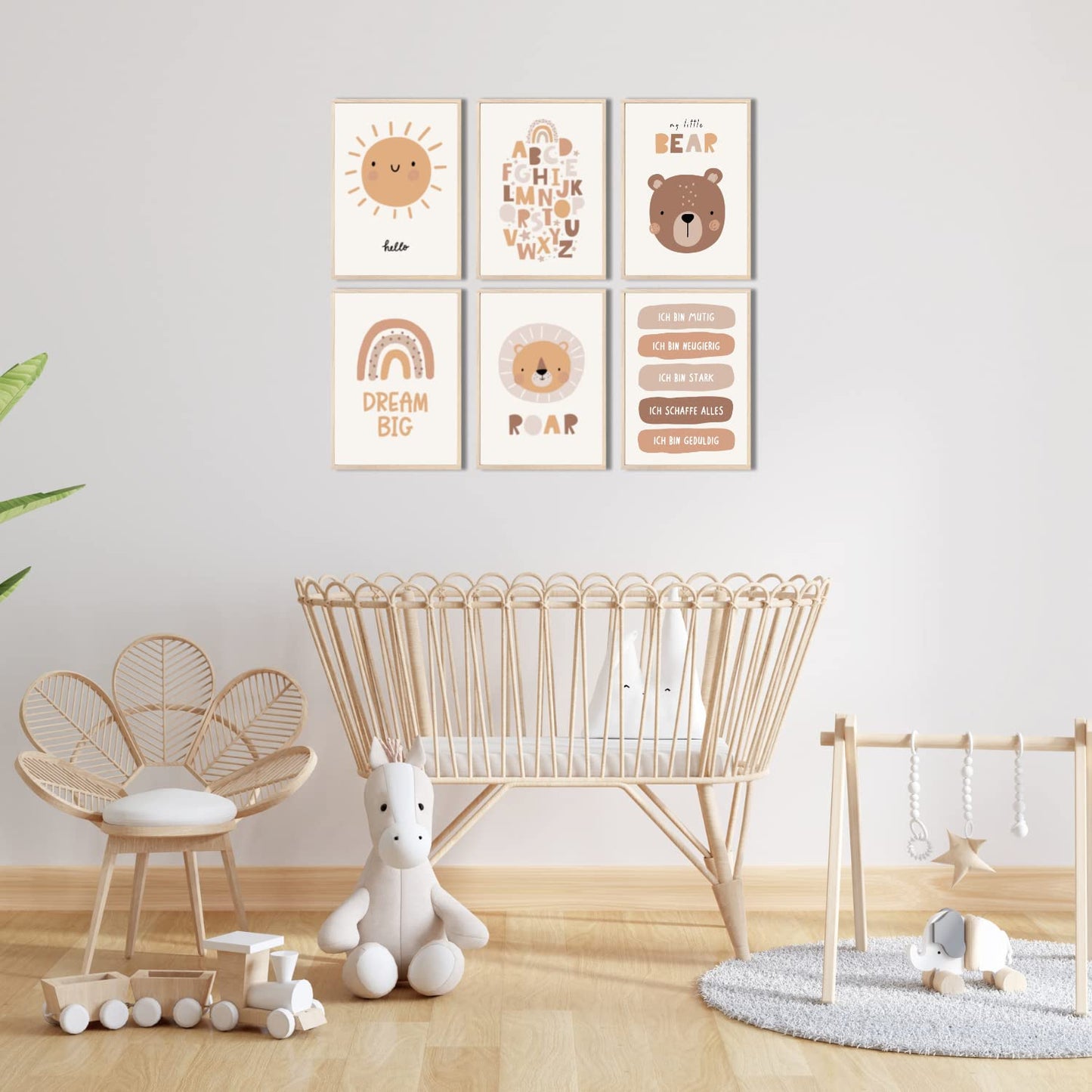 Kinderzimmerposter_Süße_freunde_boho_beige_A4_6er_Set