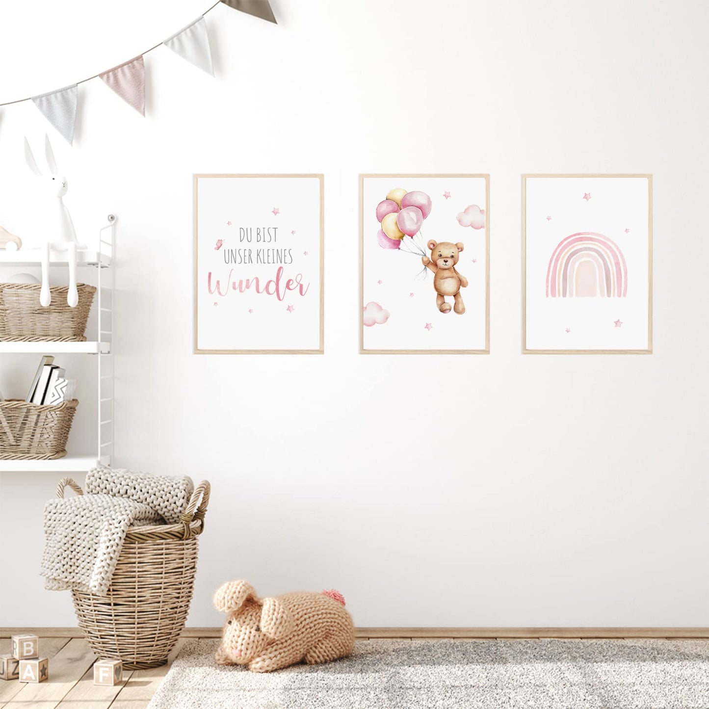 Kinderzimmerposter_Bär_Regenbogen_A4_rosa