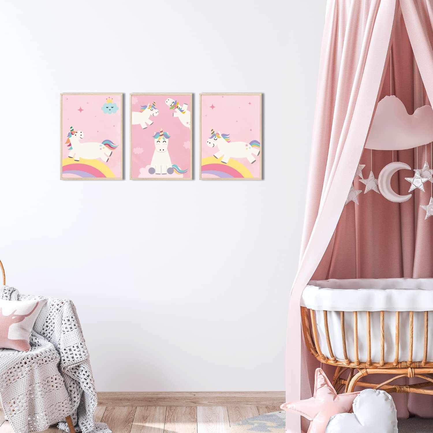 Kinderzimmerposter_Einhörner_pink_A4_3er_Set