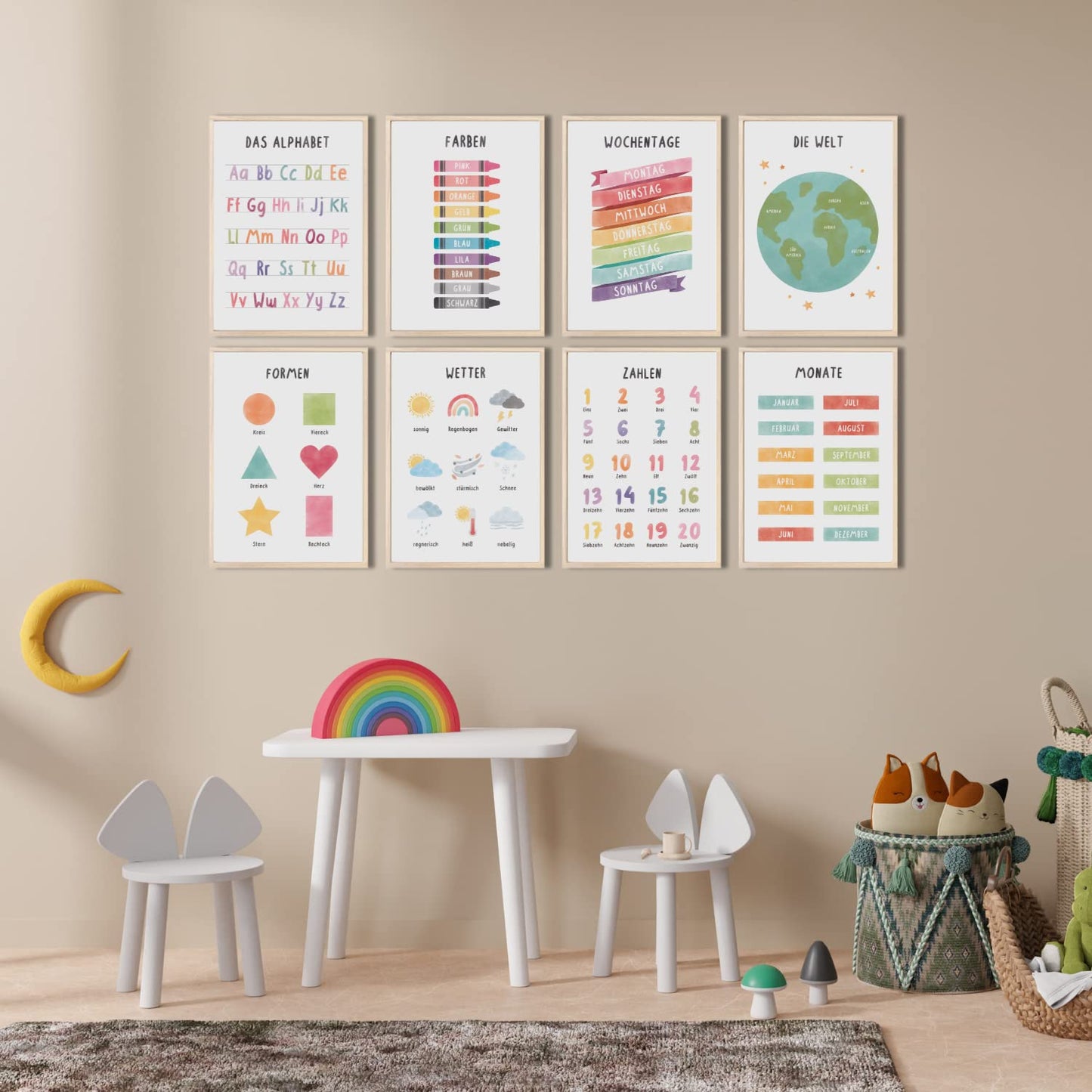 Kinderzimmerposter_Lernposter_bunt_A4_8er_Set