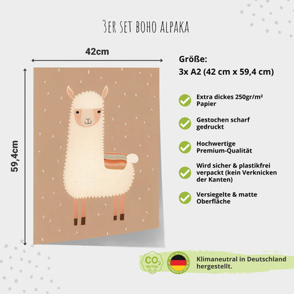 Kinderzimmerposter_Alpaka_A2_3er_Set_braun