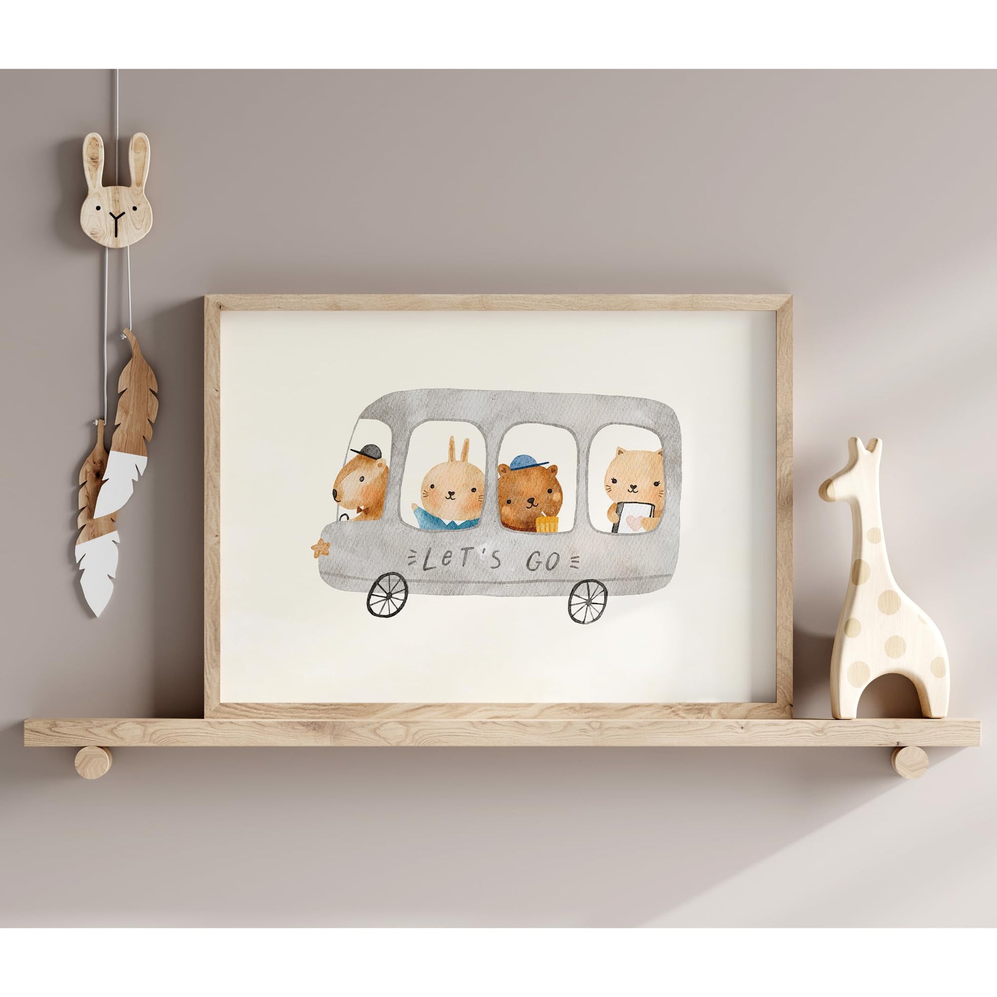 Kinderzimmerposter_boho_A4_süßer_Bus_mit_Tieren