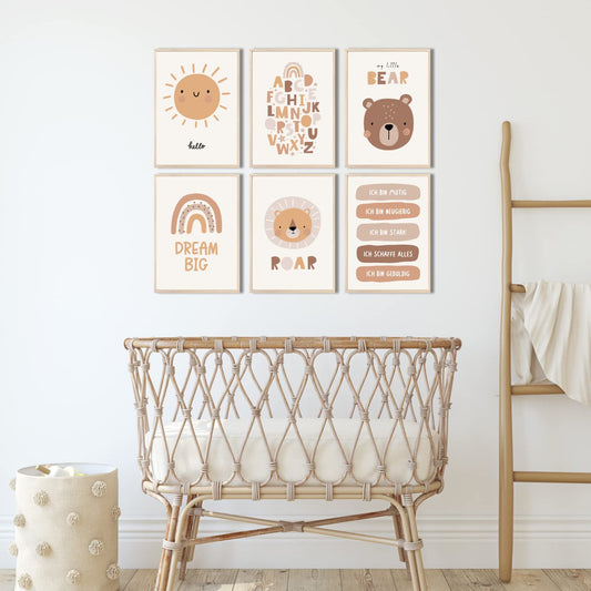 Kinderzimmerposter_Süße_freunde_boho_beige_A4_6er_Set