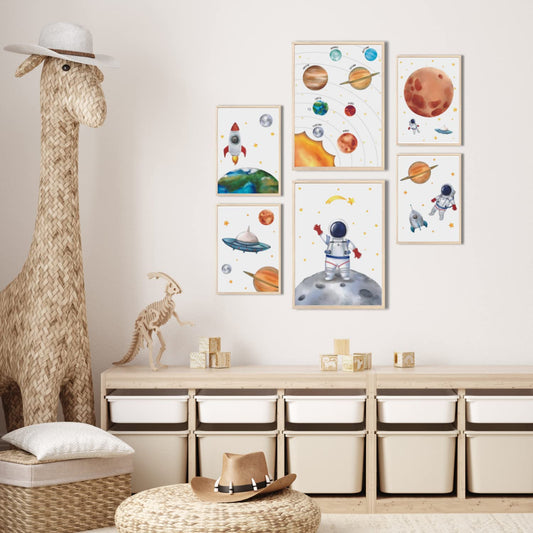 Kinderzimmerposter_Astronauten_A4_6er_Set_weiß