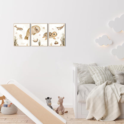 Kinderzimmerposter_Unterwasserwelt_A4_3er_Set_beige