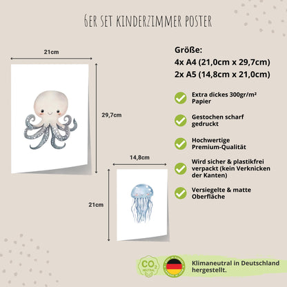 Kinderzimmerposter_Unterwasserwelt_A4_A5_6er_Set