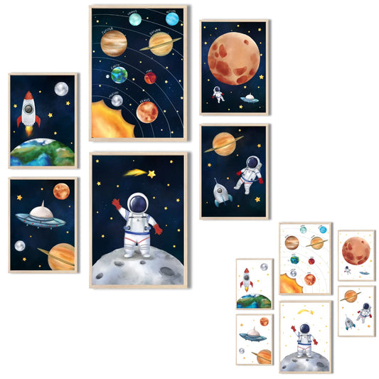 Kinderzimmerposter_Astronauten_A4_6er_Set_doppelseitig