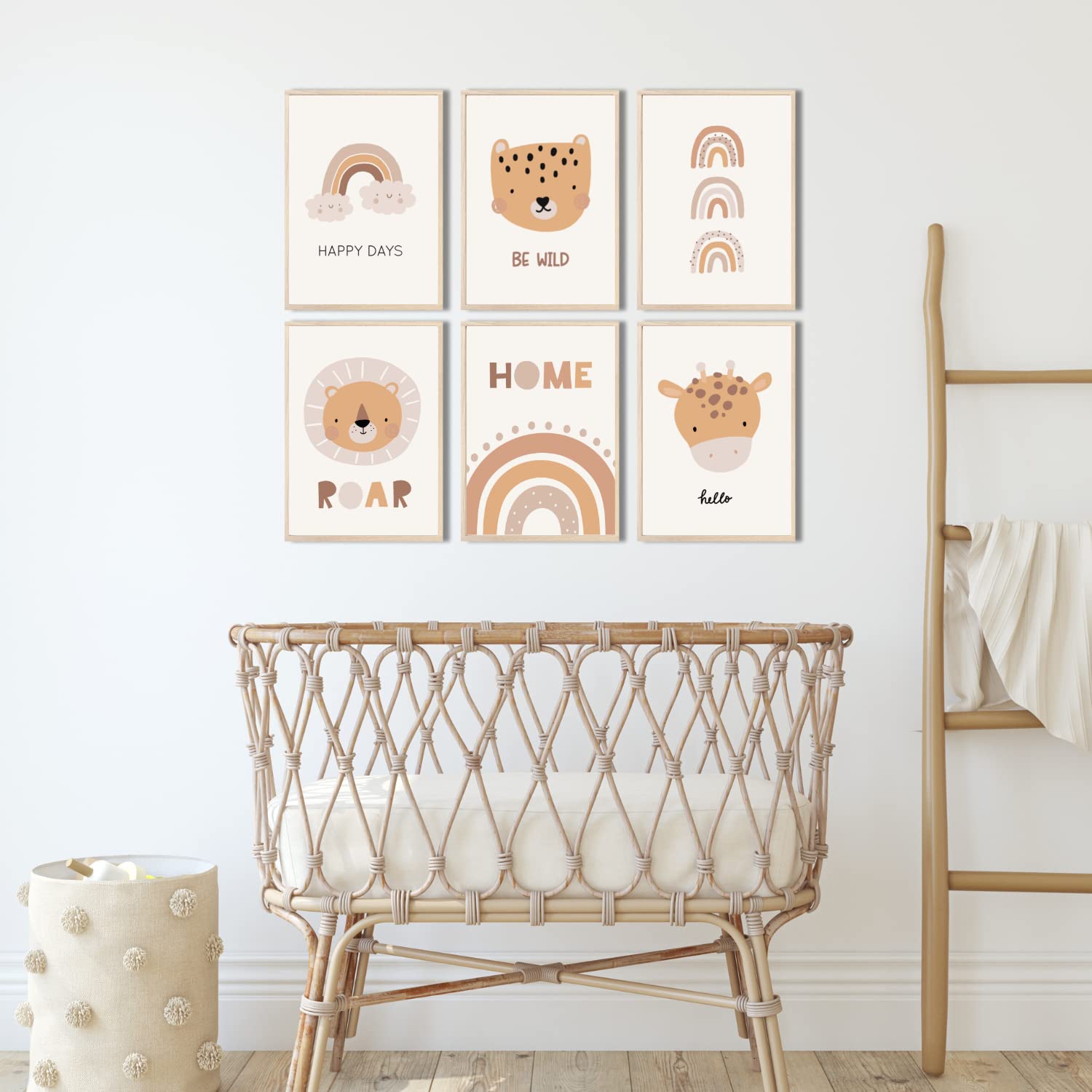 Kinderzimmerposter_Süße_freunde_boho_beige_A4_6er_Set