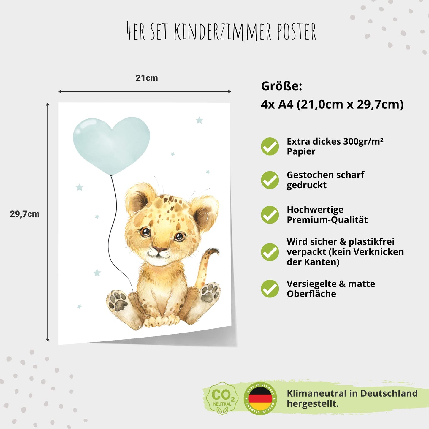 Kinderzimmerposter_Safari_Tiere_Luftballons_A4_4er_Set_mint