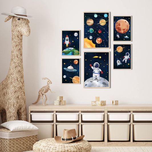 Kinderzimmerposter_Astronauten_A4_6er_Set_dunkel