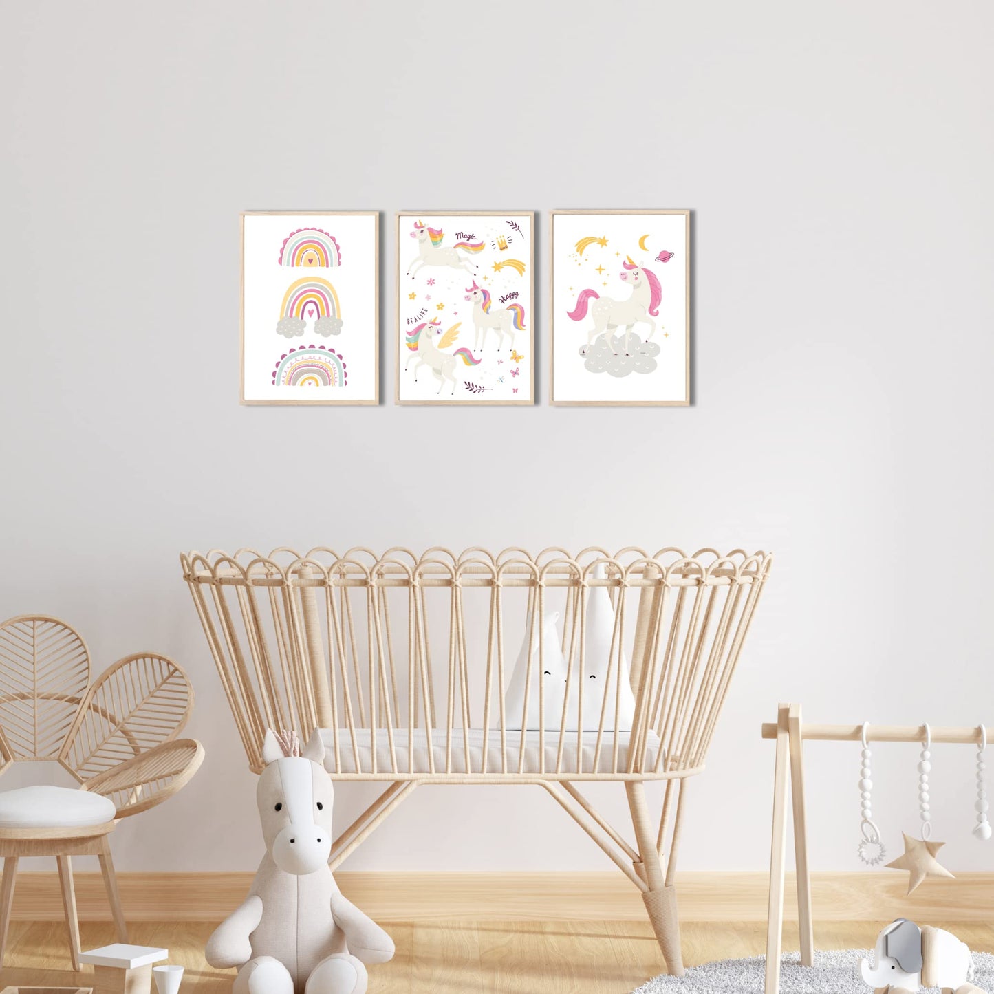 Kinderzimmerposter_Einhörner_pink_A4_3er_Set