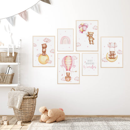 Kinderzimmerposter_Bär_Luftabllons_A4_A5_rosa