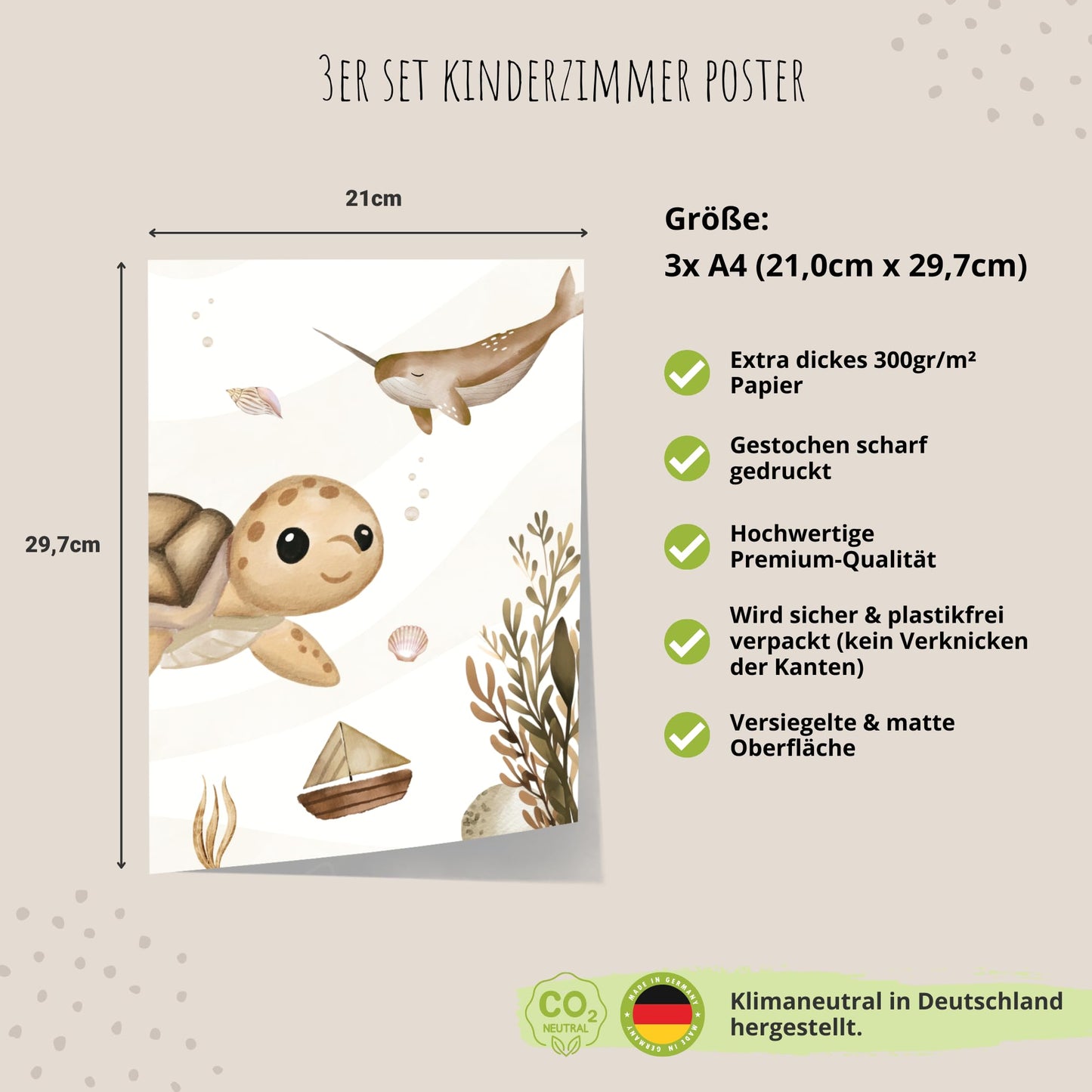 Kinderzimmerposter_Unterwasserwelt_A4_3er_Set_beige