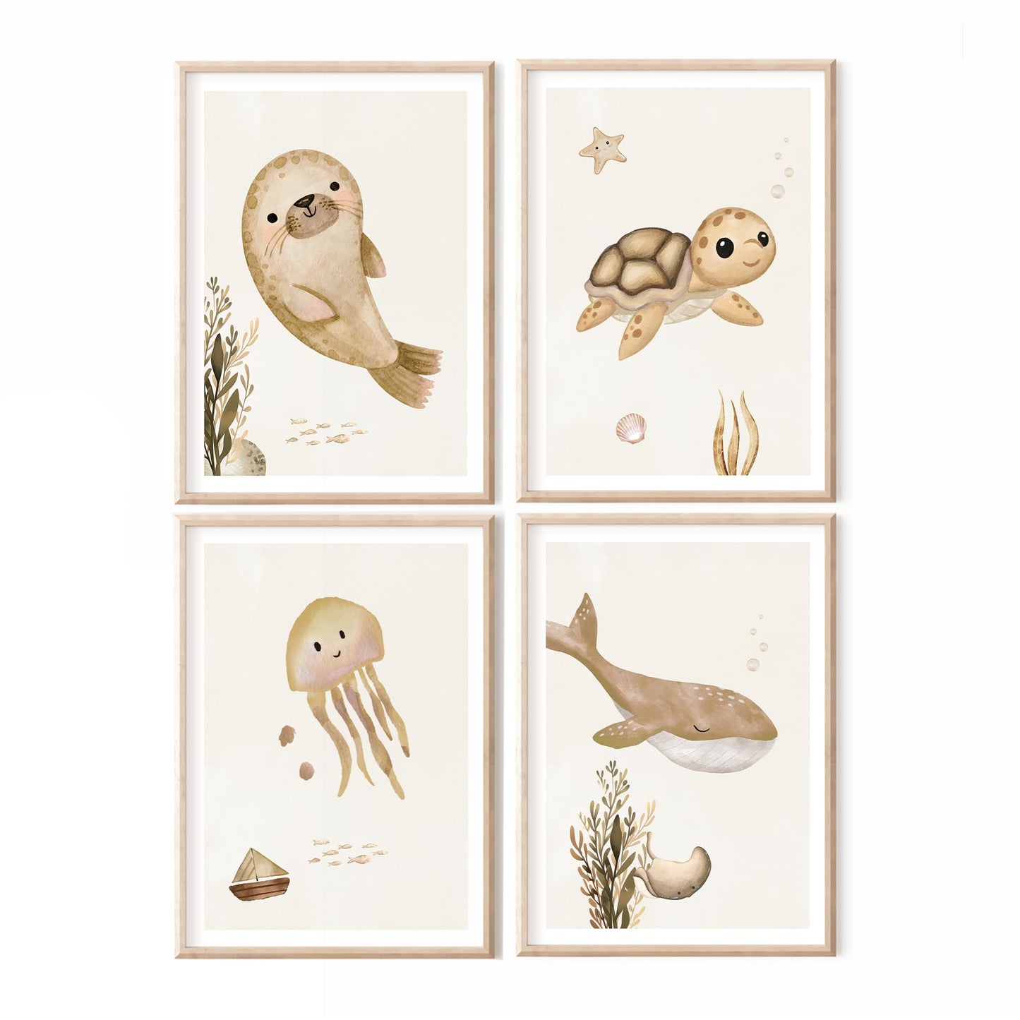 Kinderzimmerposter_Unterwasserwelt_beige_A4_4er_Set