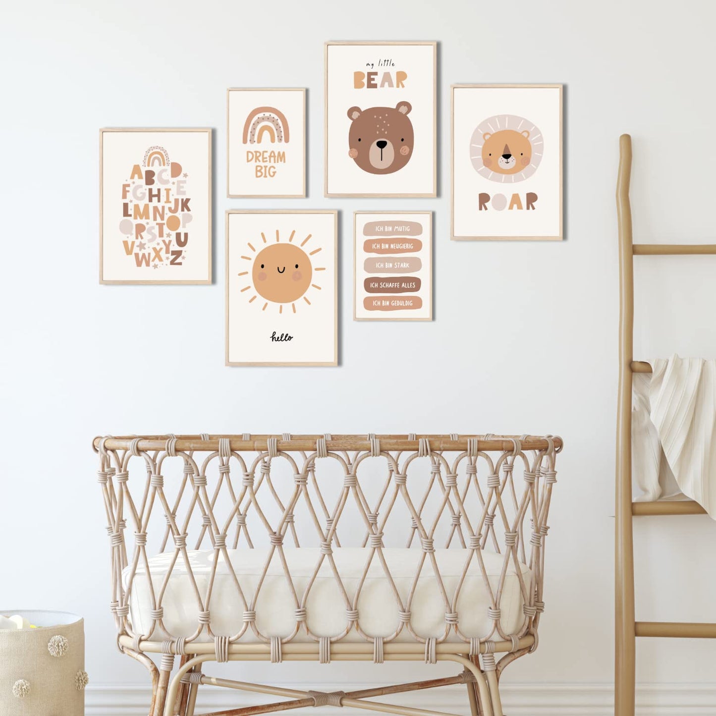 Kinderzimmerposter_Süße_freunde_boho_beige_A4_A5_6er_Set