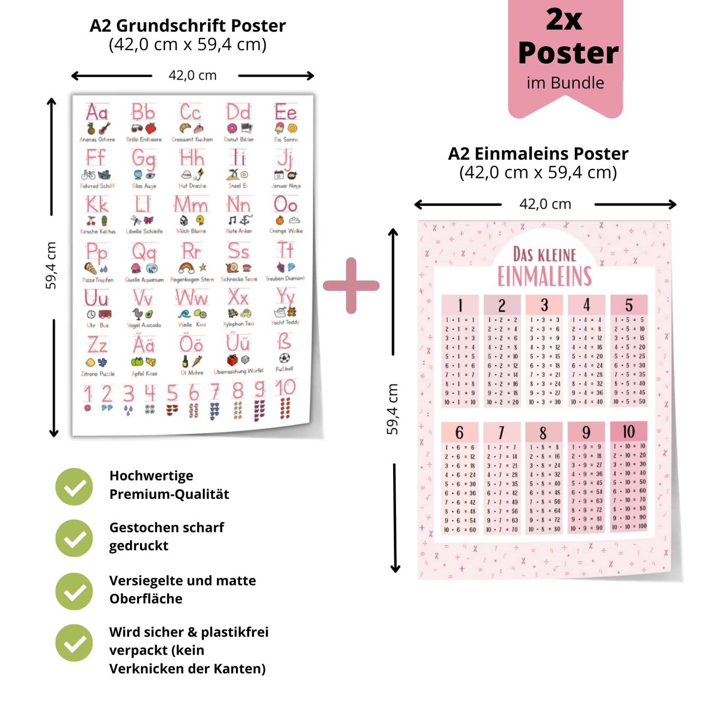 Kinderzimmerposter_Lernposter_Einmaleins_Grundschrift_rosa_A2_2er_Set