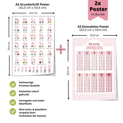 Kinderzimmerposter_Lernposter_Einmaleins_Grundschrift_rosa_A2_2er_Set