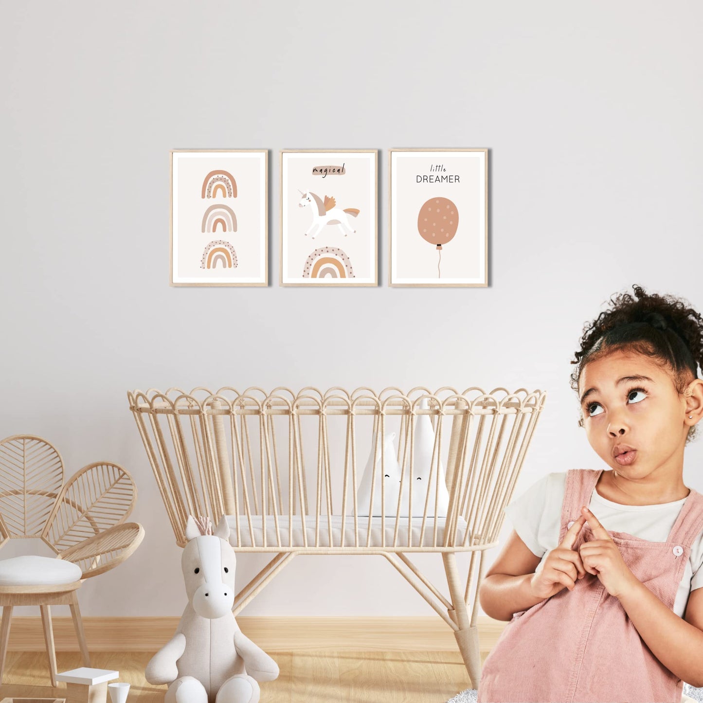 Kinderzimmerposter_Einhörner_beige_A4_3er_Set