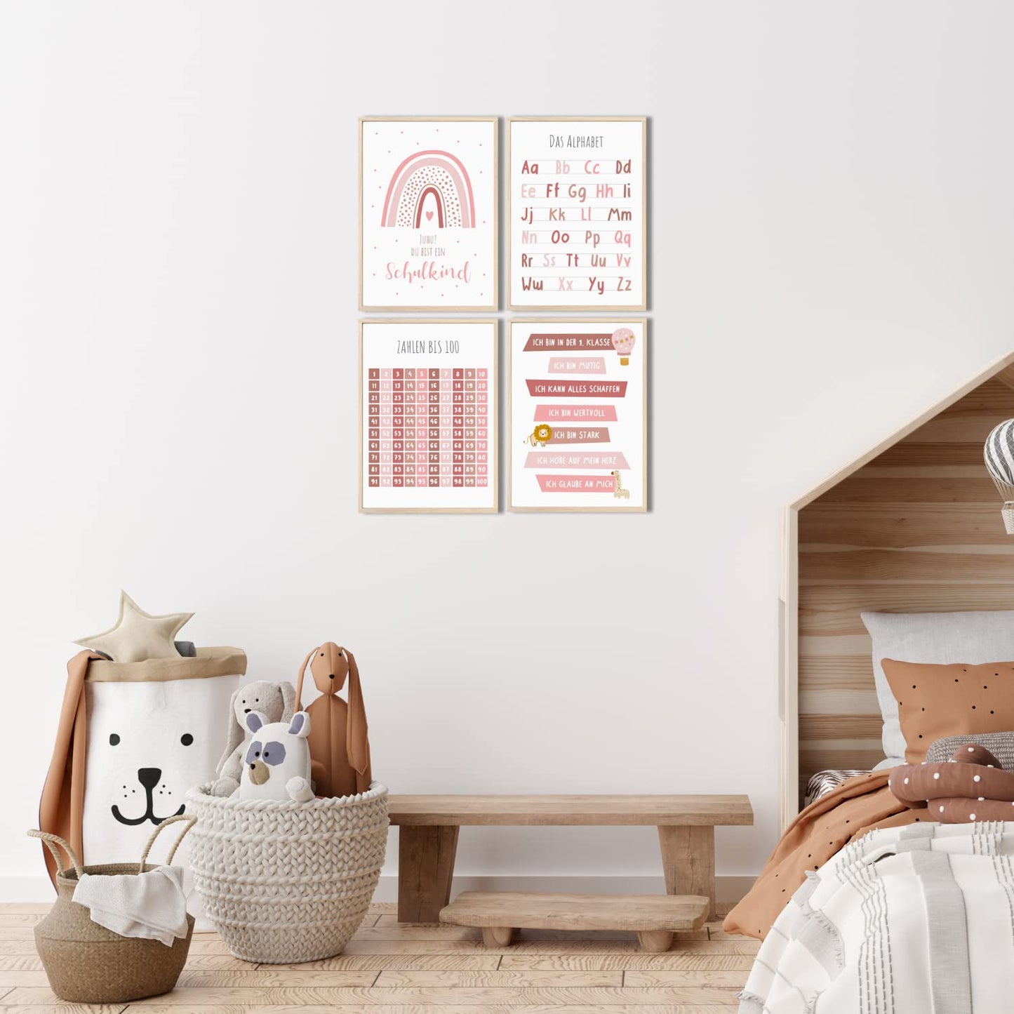 Kinderzimmerposter_Lernposter_Einschulung_A4_4er_Set_rosa