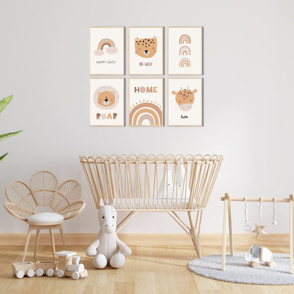 Kinderzimmerposter_Süße_freunde_boho_beige_A4_6er_Set