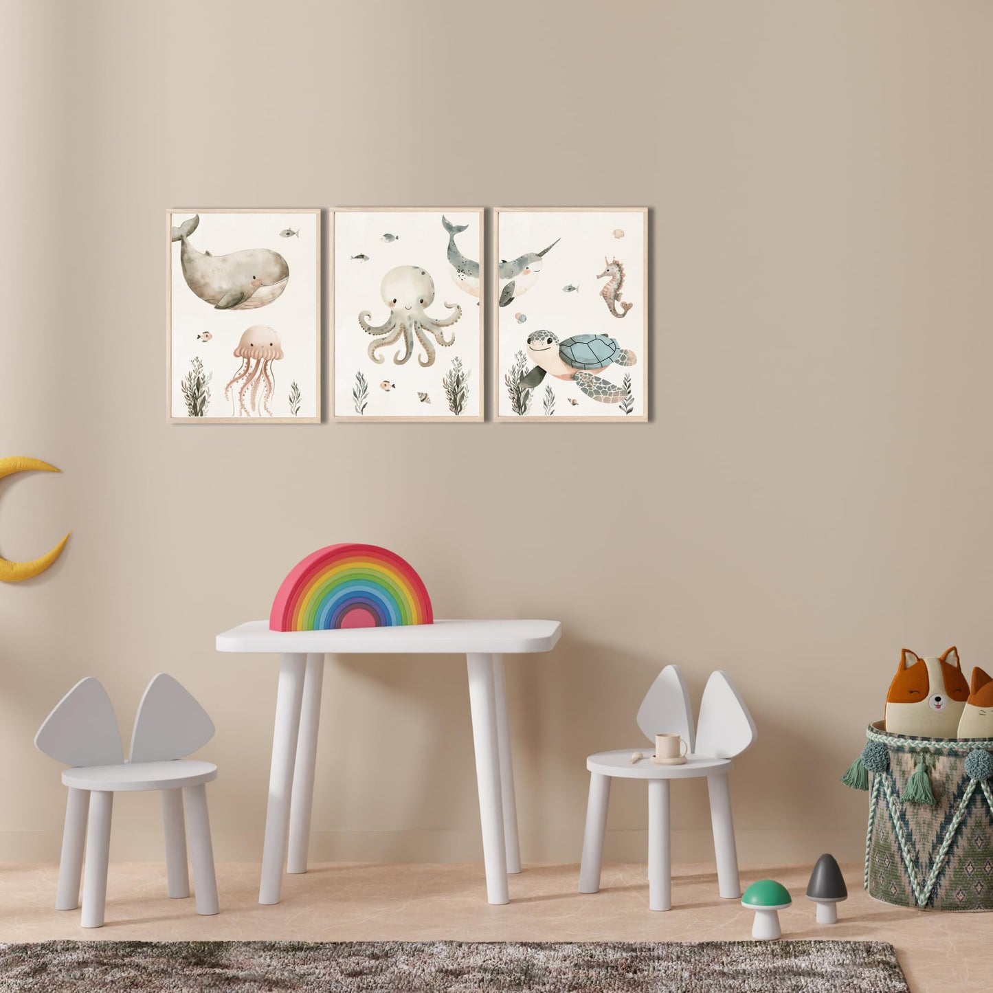 Kinderzimmerposter_Unterwasserwelt_A4_3er_Set_beige