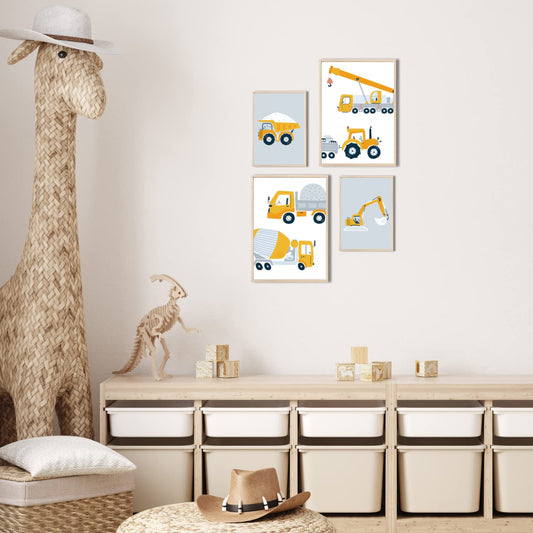 Kinderzimmerposter_Bagger_A4_A5_4er_Set