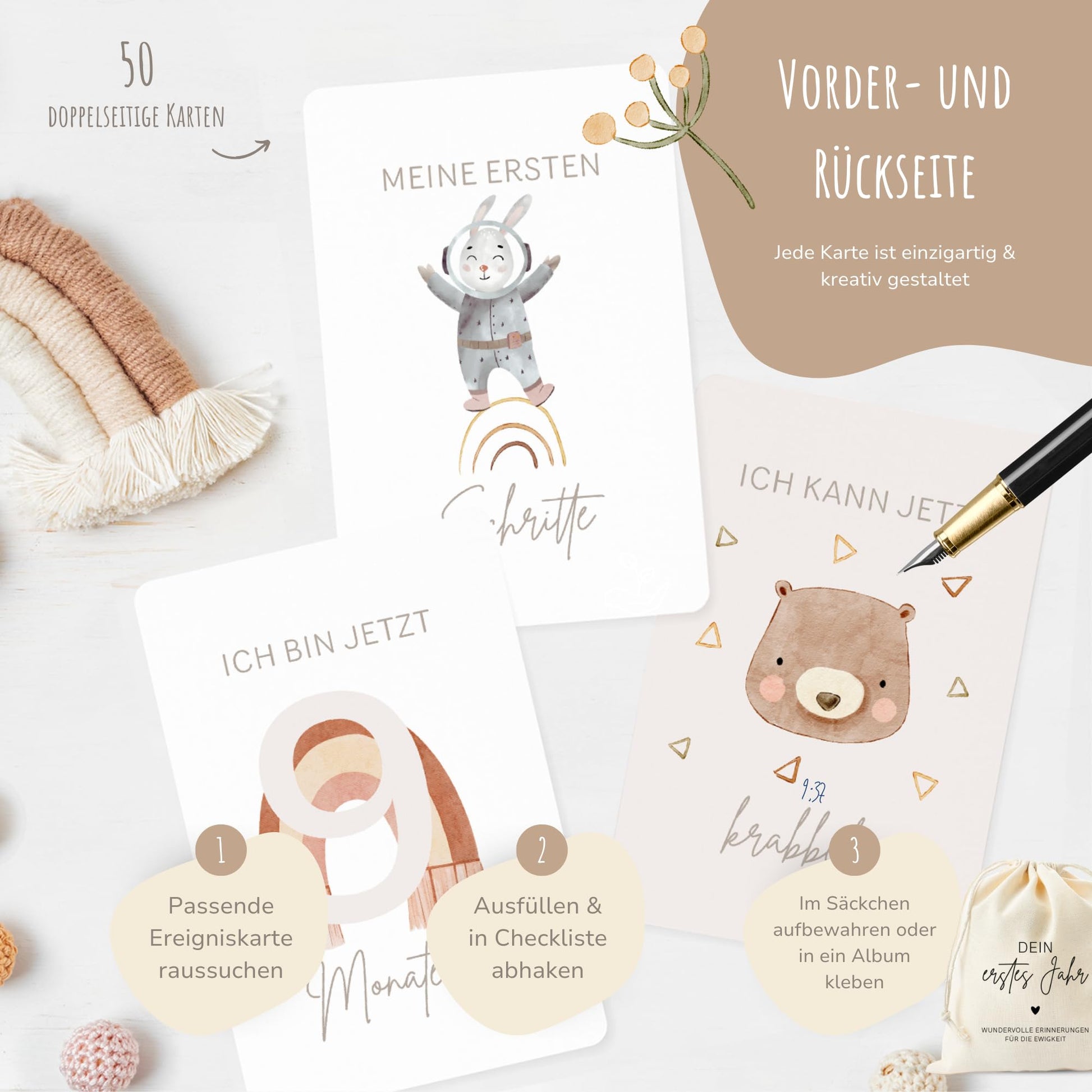 50_Meilensteinkarten_Baby_Dein_erstes_Jahr_boho_beige