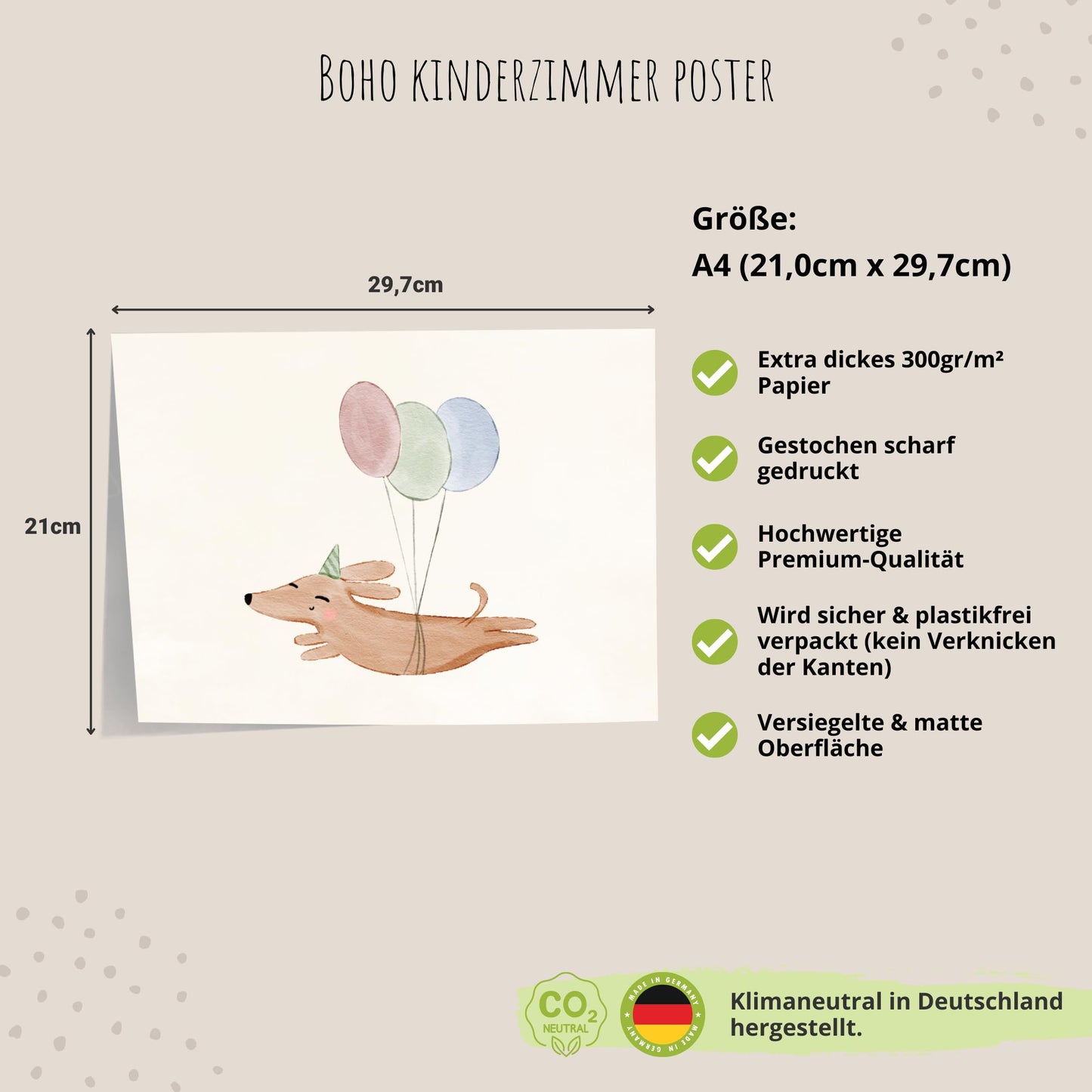 Kinderzimmerposter_boho_A4_süßer_Hund_mit_Luftballons