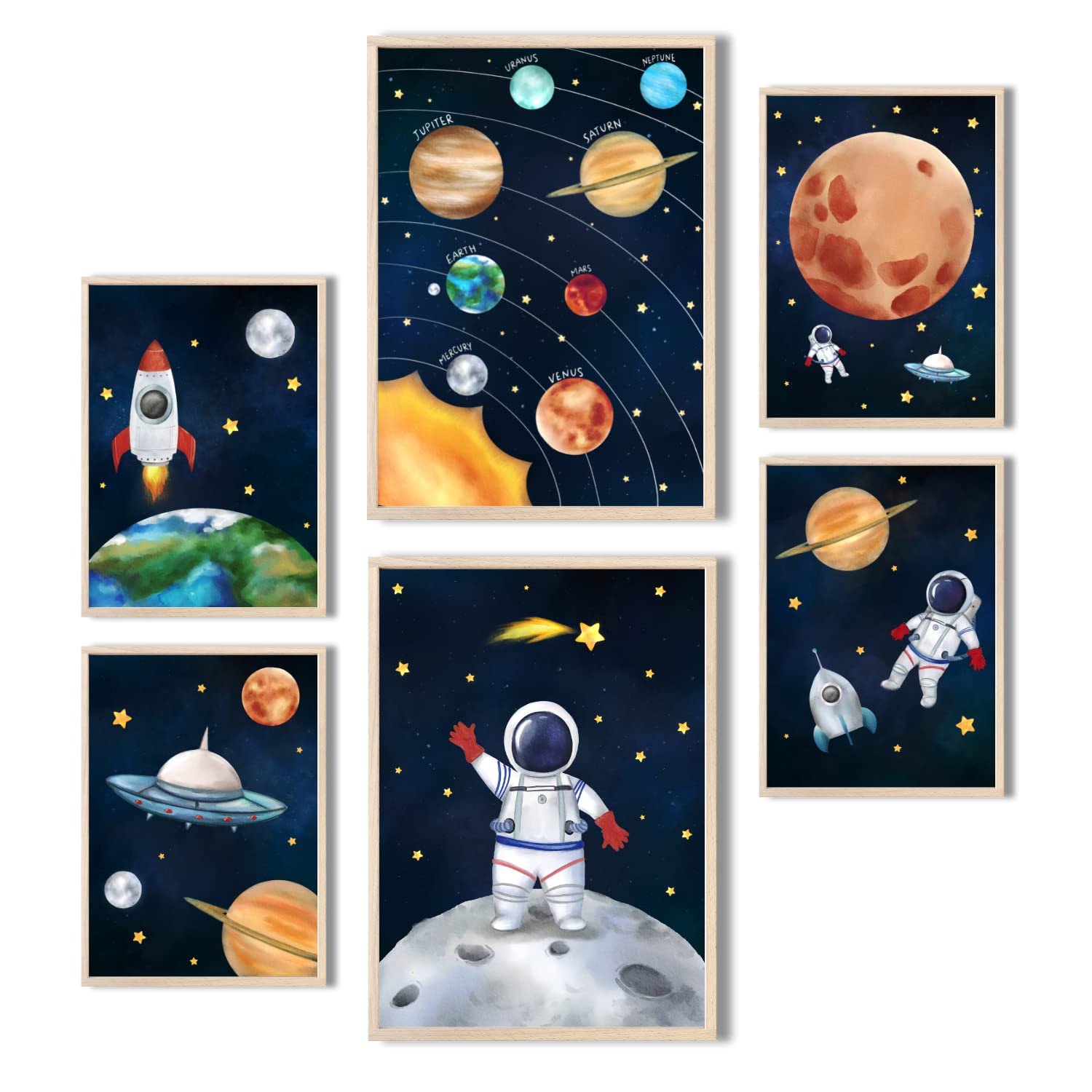 Kinderzimmerposter_Astronauten_A4_6er_Set_dunkel