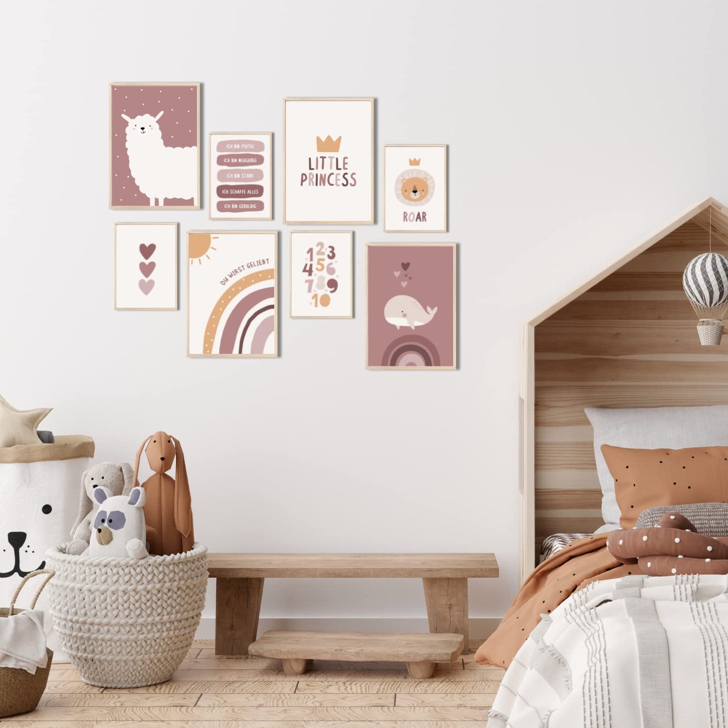 Kinderzimmerposter_Alpaka_boho_rosa_A4_A5_8er_Set