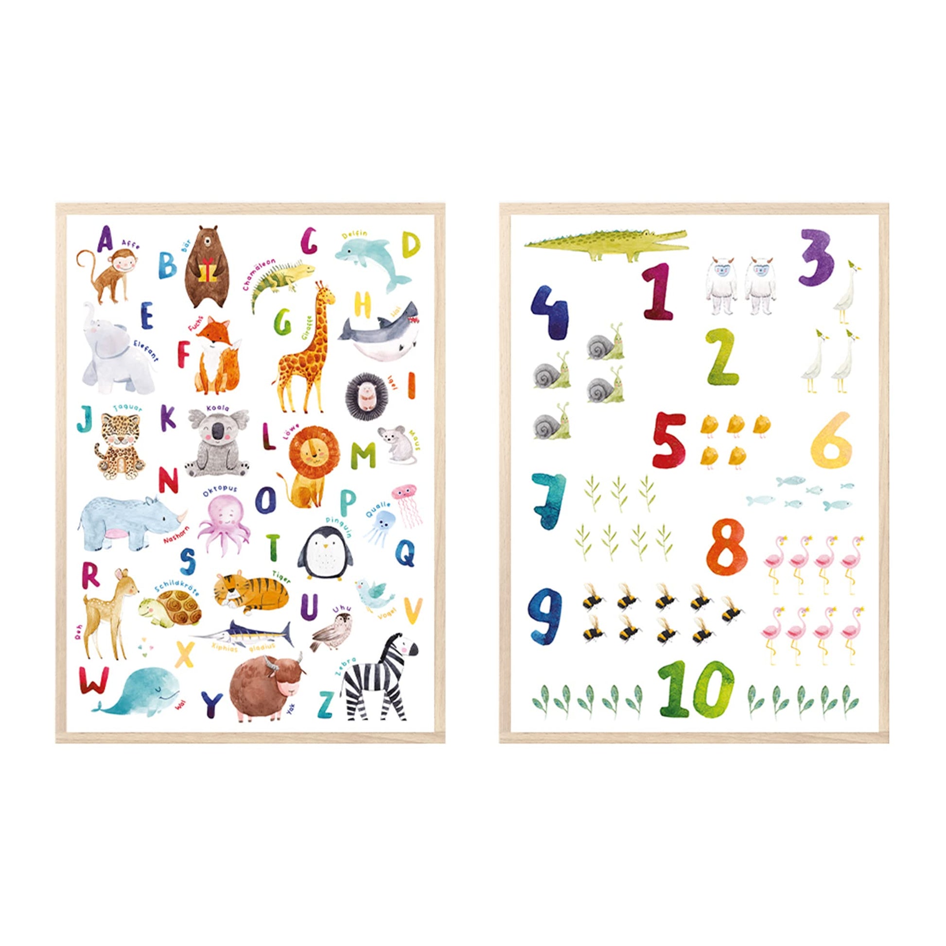 Kinderzimmerposter_Lernposter_Zahlen_ABC_bunt_A4_2er_Set