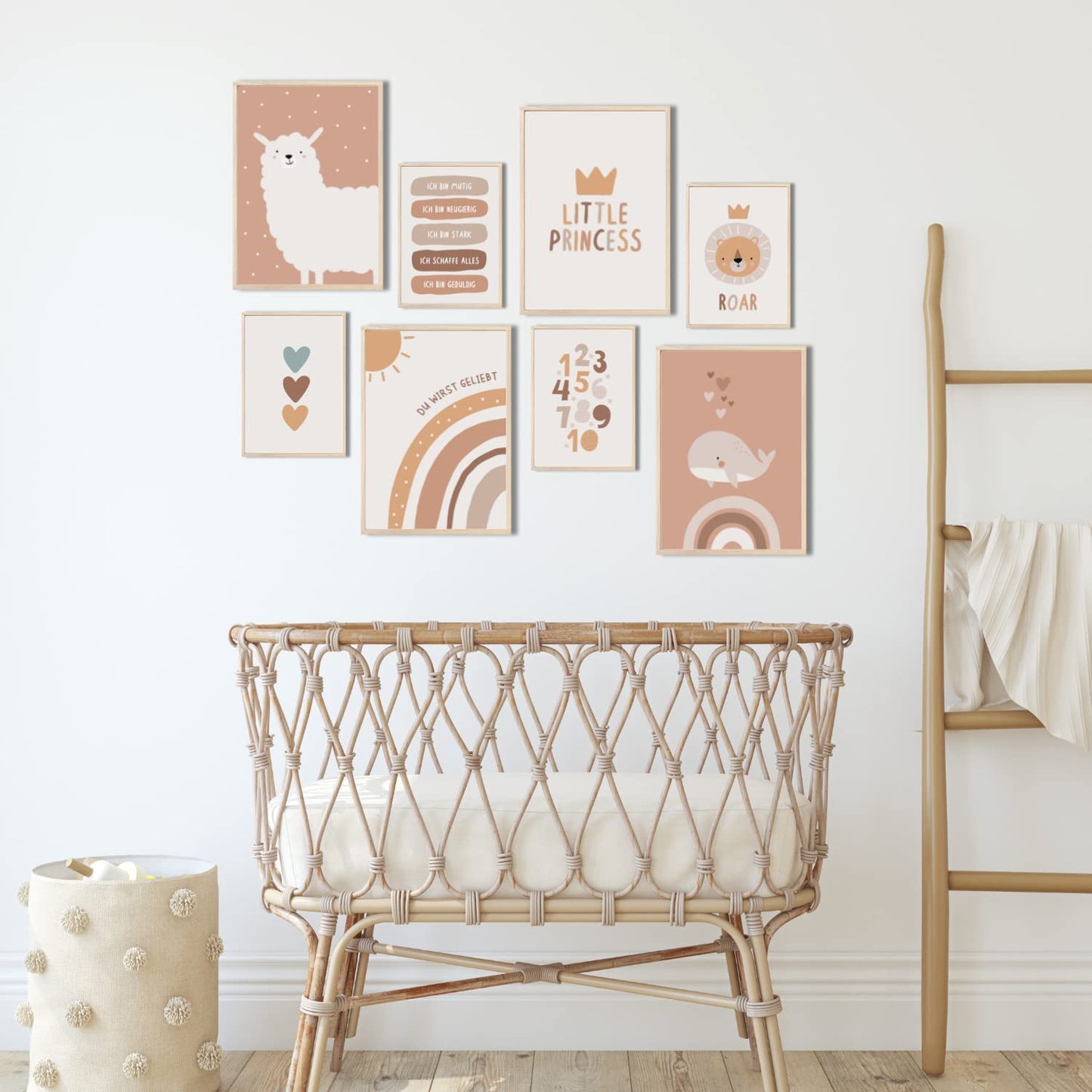 Kinderzimmerposter_Alpaka_boho_beige_A4_A5_8er_Set