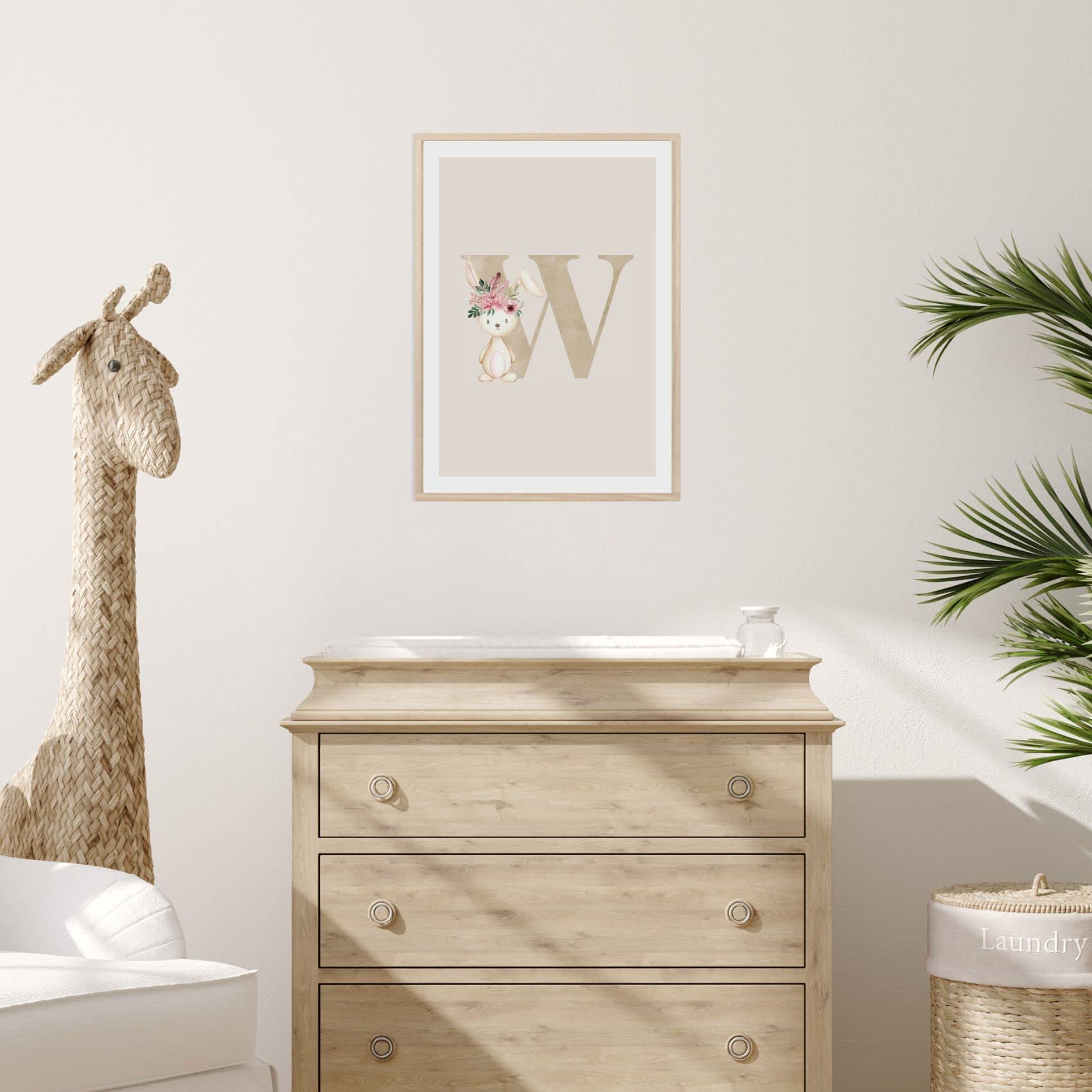 Kinderzimmerposter_Anfangsbuchstabe_beige_Hase_boho_W